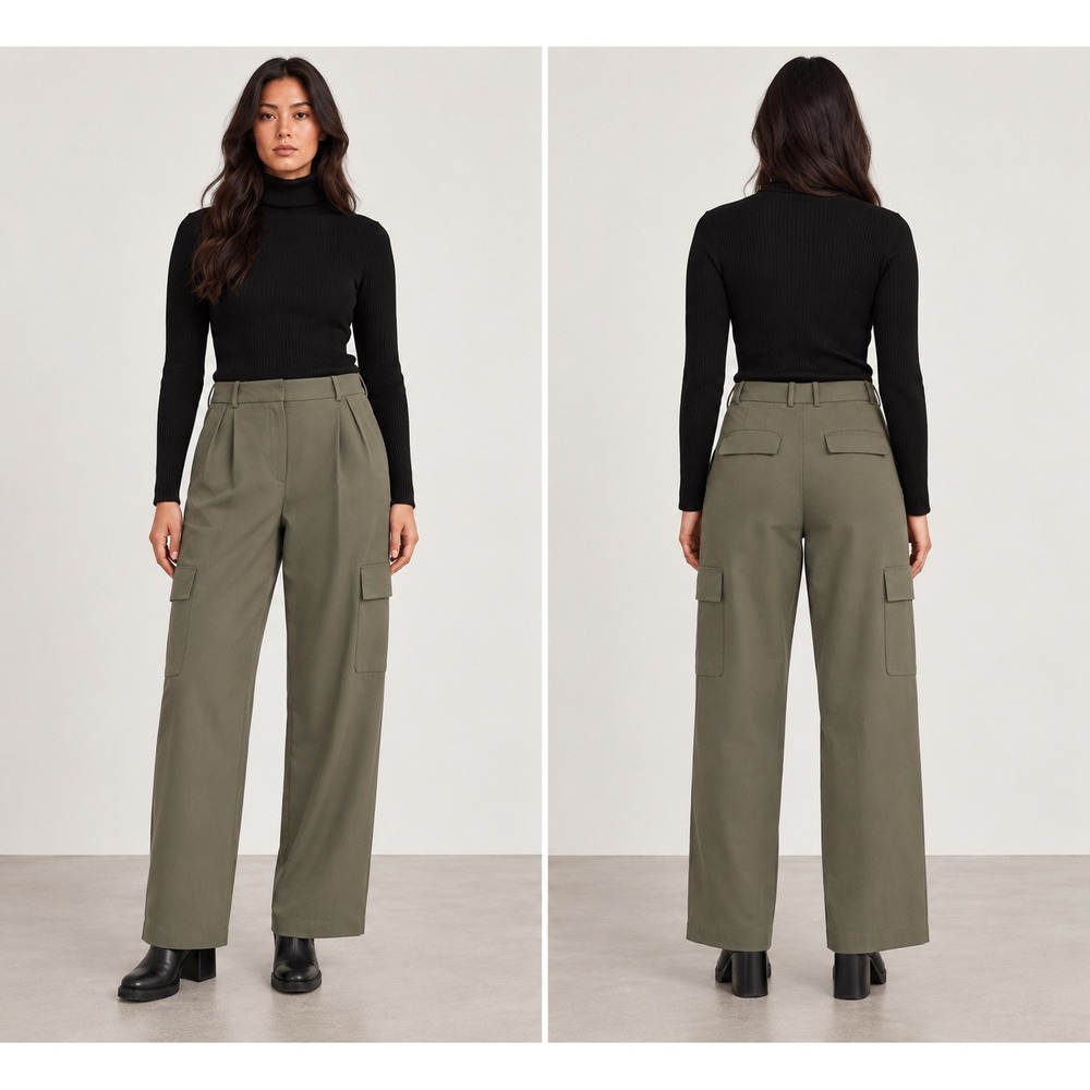 Babaton Aritzia Spotlight Cargo Pants 4 Olive Green High Rise Pleated Wide Leg